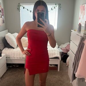 hello molly red strapless dress